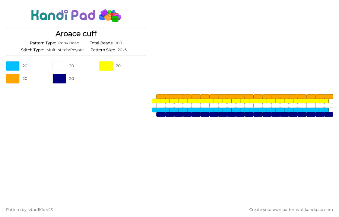 Aroace cuff - Pony Bead Pattern by k4nd1k1d443 on Kandi Pad - light blue,yellow,orange,purple