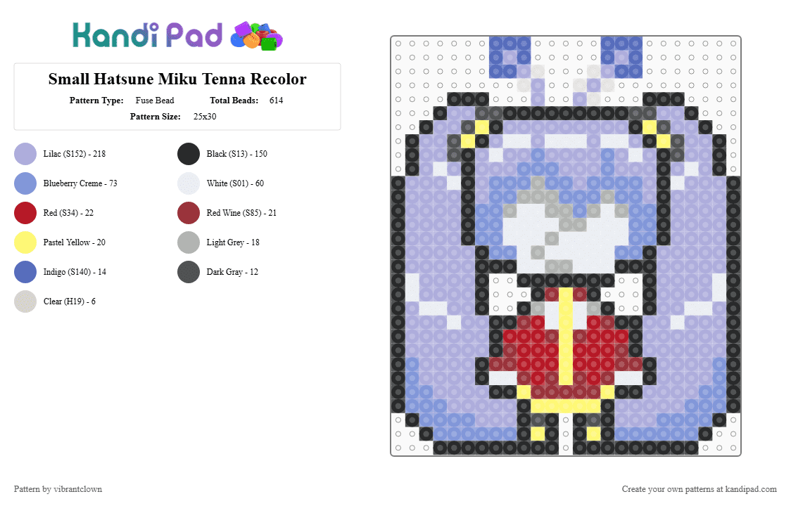 Small Hatsune Miku Tenna Recolor - Fuse Bead Pattern by vibrantclown on Kandi Pad - light blue,pink,hatsune miku,recolor,hatsune miku recolor,hatsune miku derivative,tenna derivative