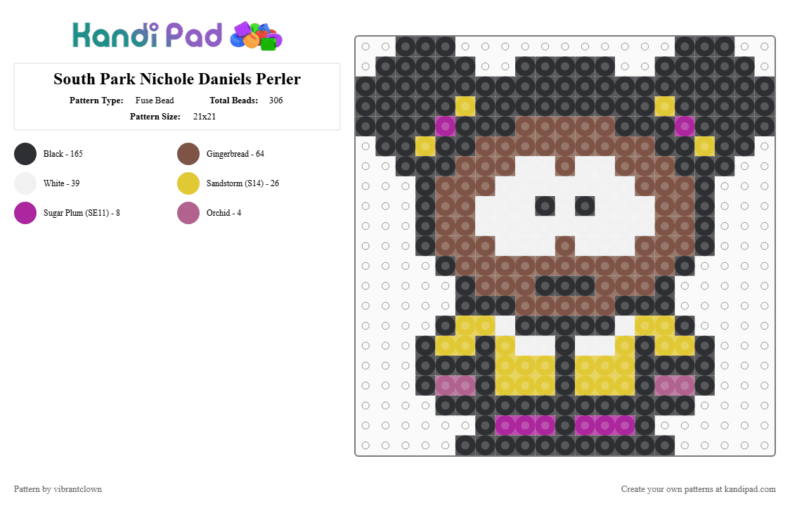 South Park Nichole Daniels Perler - Fuse Bead Pattern by vibrantclown on Kandi Pad - 