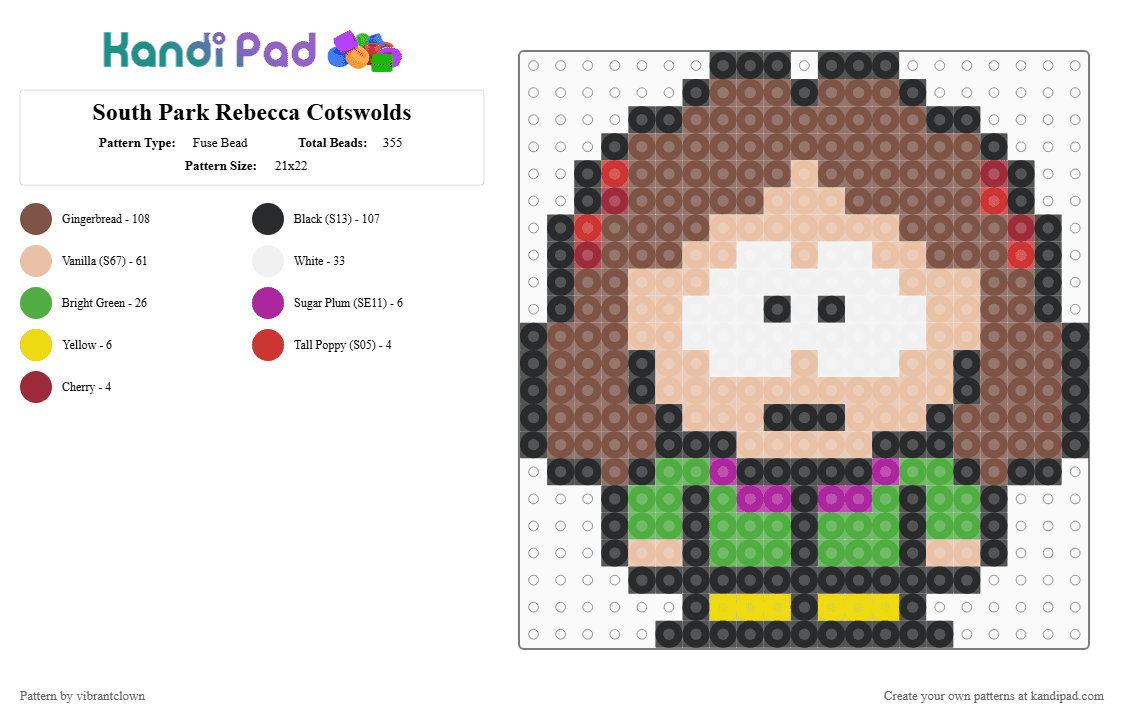 South Park Rebecca Cotswolds - Fuse Bead Pattern by vibrantclown on Kandi Pad - beige,tan,south park,south park rebecca