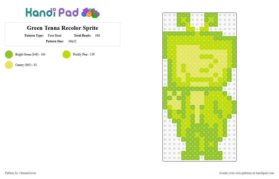 Green Tenna Recolor Sprite - Fuse Bead Pattern by vibrantclown on Kandi Pad - green,deltarune,deltarune tenna,tenna,tenna recolor,undertale tenna