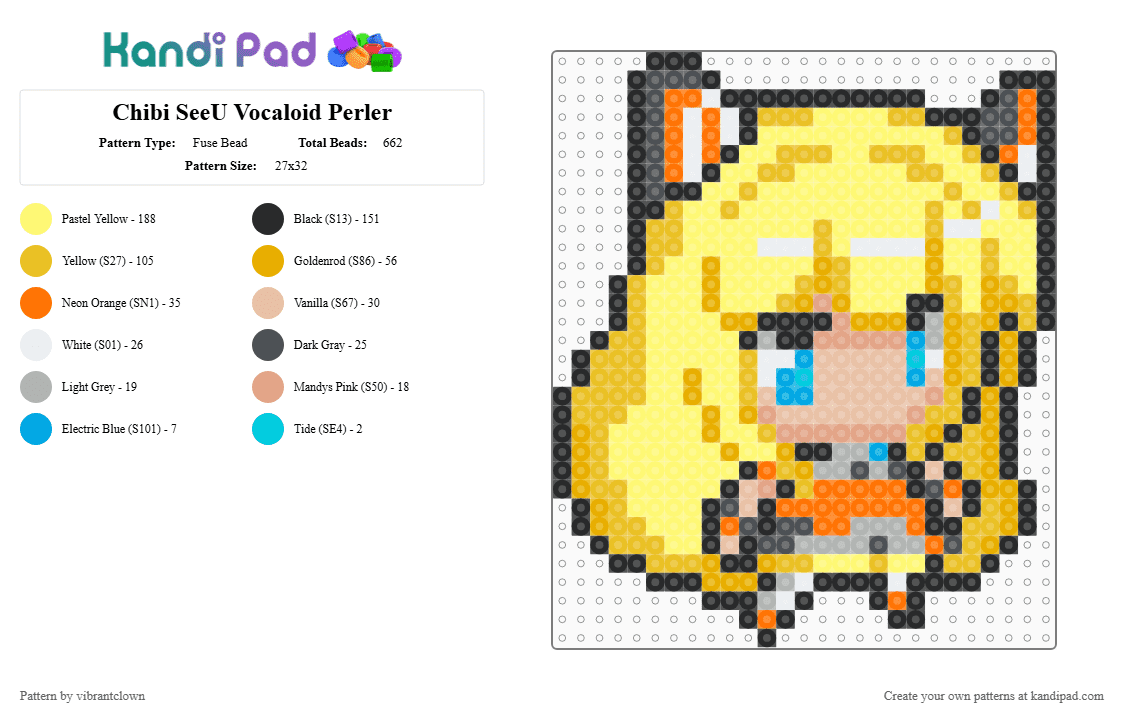 Chibi SeeU Vocaloid Perler - Fuse Bead Pattern by vibrantclown on Kandi Pad - orange,yellow,seeu,vocaloid