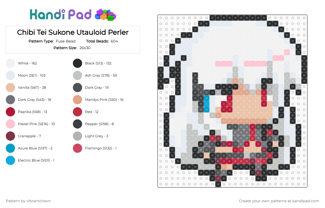 Chibi Tei Sukone Utauloid Perler - Fuse Bead Pattern by vibrantclown on Kandi Pad - white,beige,gray,utau,tei sukone