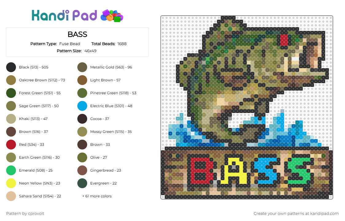 BASS - Fuse Bead Pattern by cprovolt on Kandi Pad - tan,gold,beige,colorful