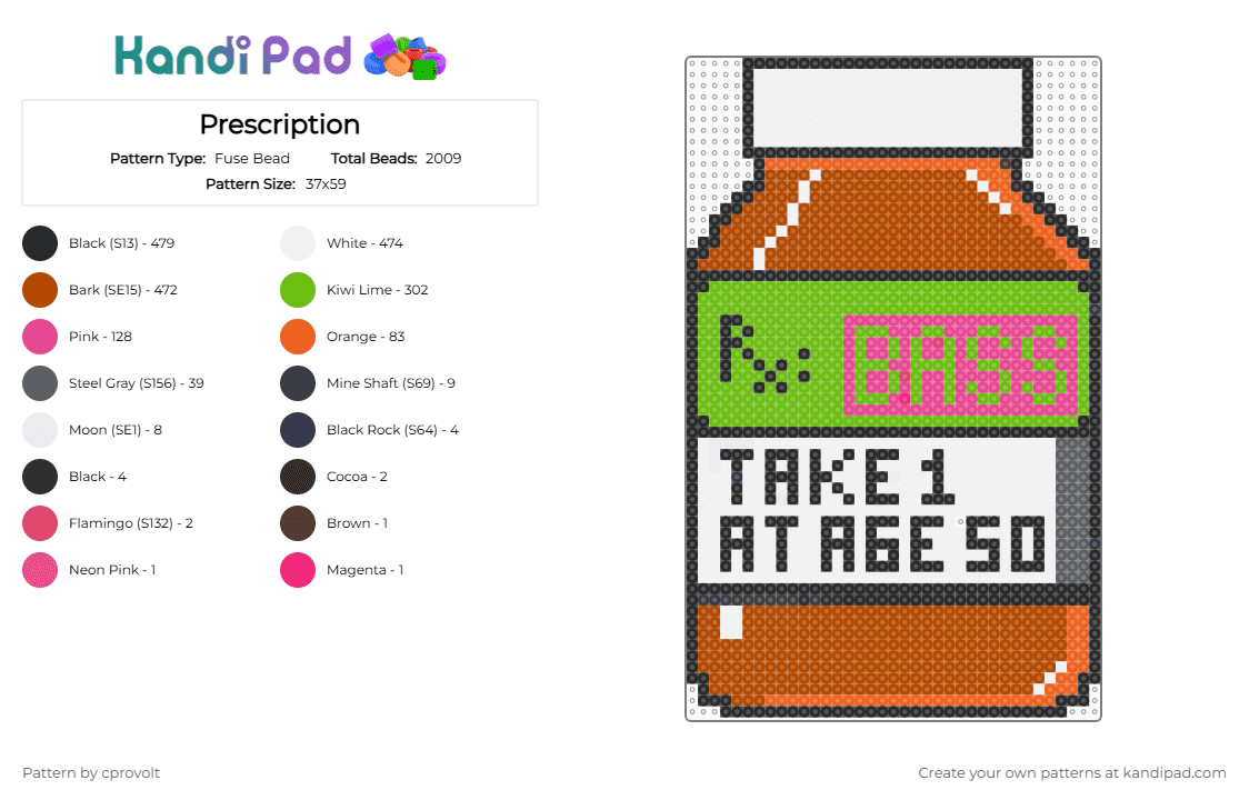 Prescription - Fuse Bead Pattern by cprovolt on Kandi Pad - red,green
