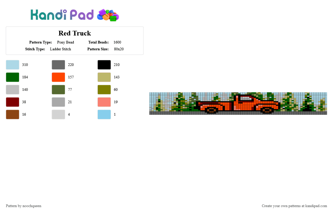 Red Truck - Pony Bead Pattern by noochqueen on Kandi Pad - light blue,beige,red,colorful