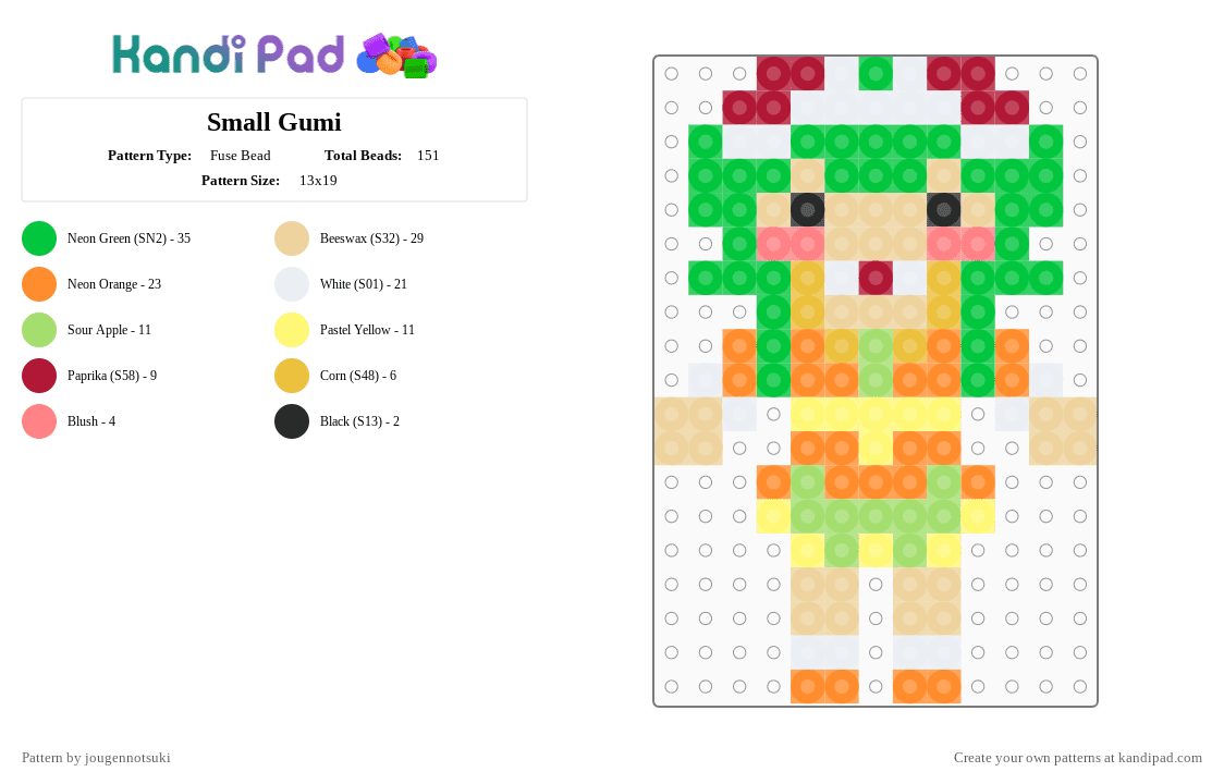 Small Gumi - Fuse Bead Pattern by jougennotsuki on Kandi Pad - beige, green, gumi, vocaloid, vocalsynth