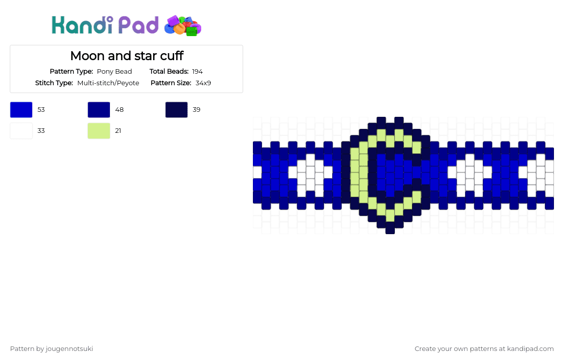 Moon and star cuff - Pony Bead Pattern by jougennotsuki on Kandi Pad - purple,moon,star,night,outerspace,crescent moon