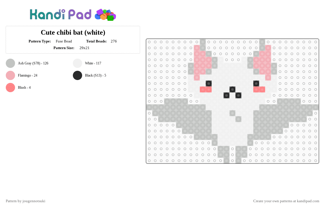 Cute chibi bat (white) - Fuse Bead Pattern by jougennotsuki on Kandi Pad - beige,chibi,bat,animal,halloween,spooky,goth,kawaii,cute
