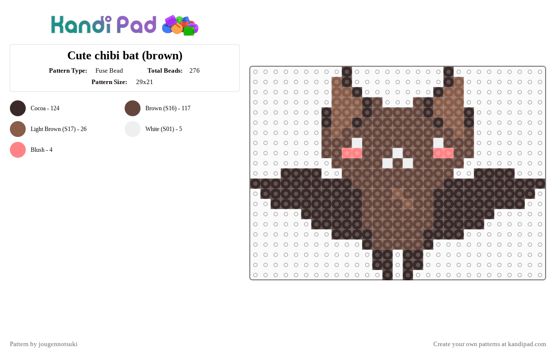 Cute chibi bat (brown) - Fuse Bead Pattern by jougennotsuki on Kandi Pad - animal, bat, brown, chibi, cute, halloween, kawaii, spooky