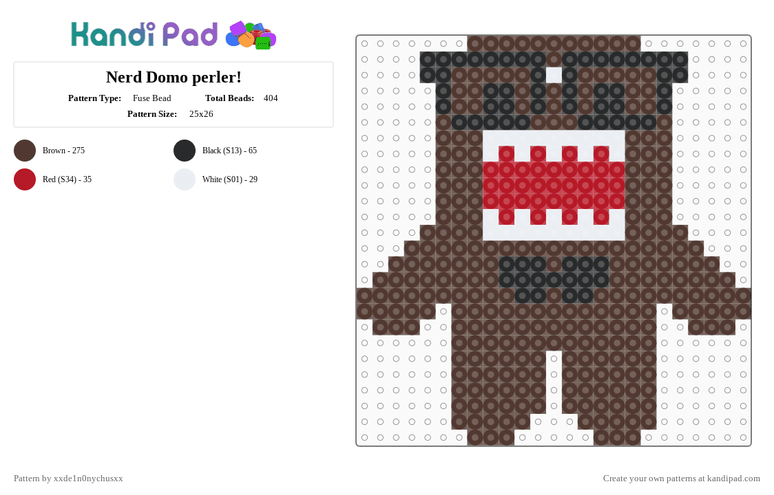 Nerd Domo perler! - Fuse Bead Pattern by jougennotsuki on Kandi Pad - brown, cute, domo, emo, nerd, scene