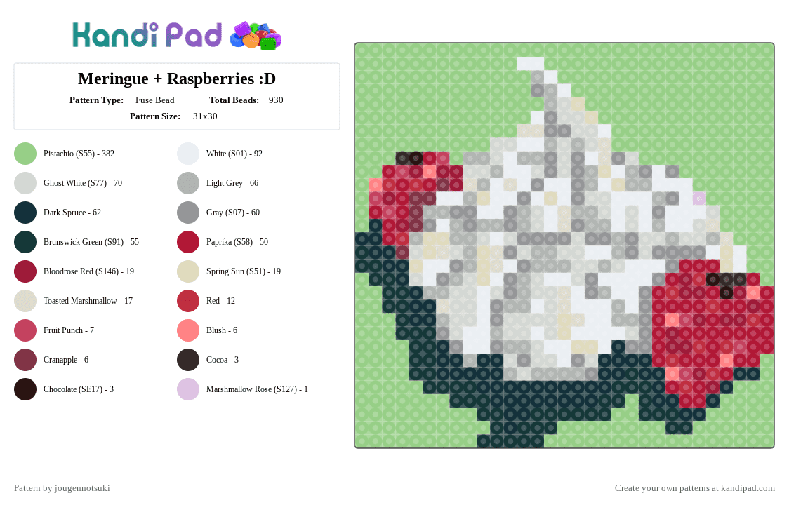 Meringue + Raspberries :D - Fuse Bead Pattern by jougennotsuki on Kandi Pad - beige,teal,cotdmeringue,meringue,dessert,fruit,raspberry,food,sweet,cute