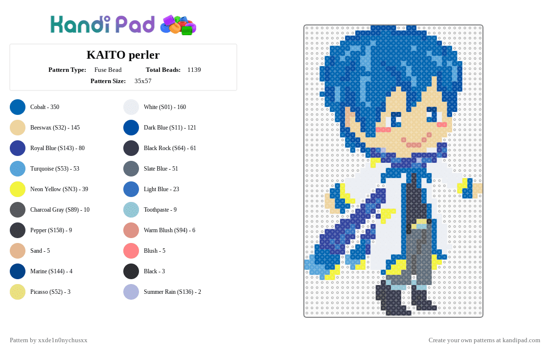 KAITO perler - Fuse Bead Pattern by jougennotsuki on Kandi Pad - beige,blue,purple,vocaloid,kaito