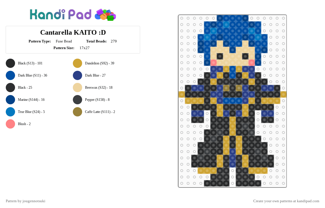 Cantarella KAITO :D - Fuse Bead Pattern by jougennotsuki on Kandi Pad - black,orange,blue,kaito,vocaloid,cantarella,kaitovocaloid,vocalsynth