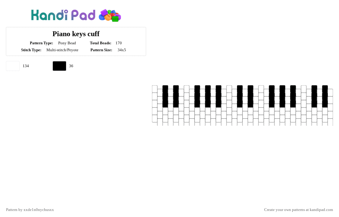 Piano keys cuff - Pony Bead Pattern by jougennotsuki on Kandi Pad - white,music,piano,alt,emo,scene