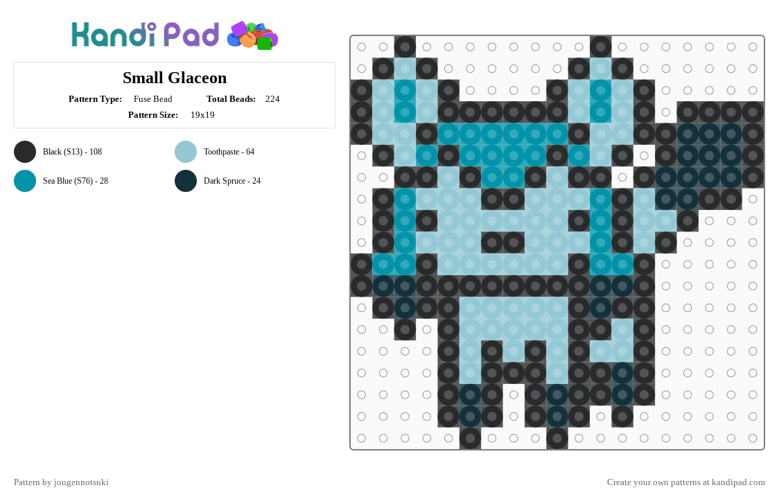 Small Glaceon - Fuse Bead Pattern by jougennotsuki on Kandi Pad - cute, eeveelution, glaceon, light blue, pokemon, teal, video game