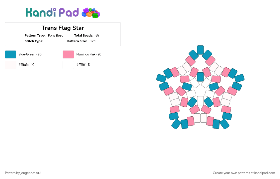 Trans Flag Star - Pony Bead Pattern by jougennotsuki on Kandi Pad - lgbtq, light blue, pink, pride flag, star, trans, trans flag, transgender