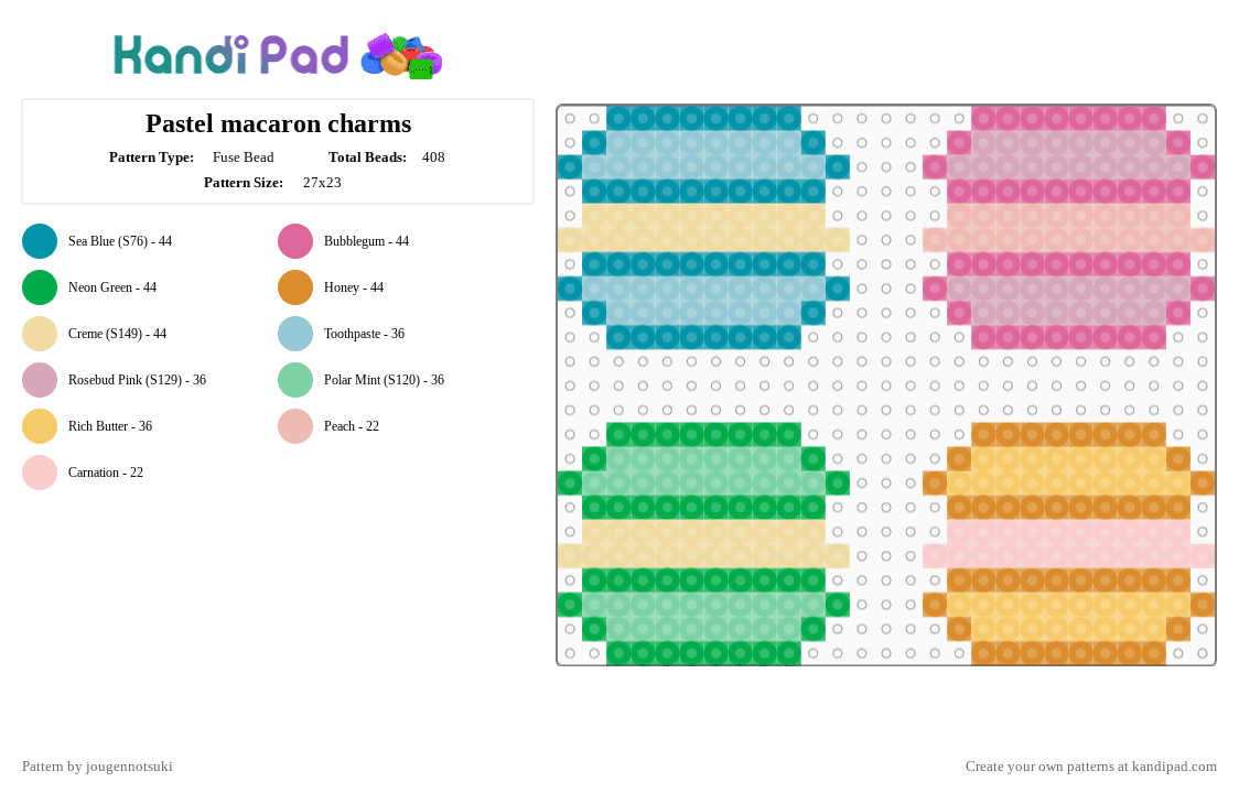 Pastel macaron charms - Fuse Bead Pattern by jougennotsuki on Kandi Pad - teal,pink,beige,macaron,cute,pastel,kawaii,cutecore,food,dessert