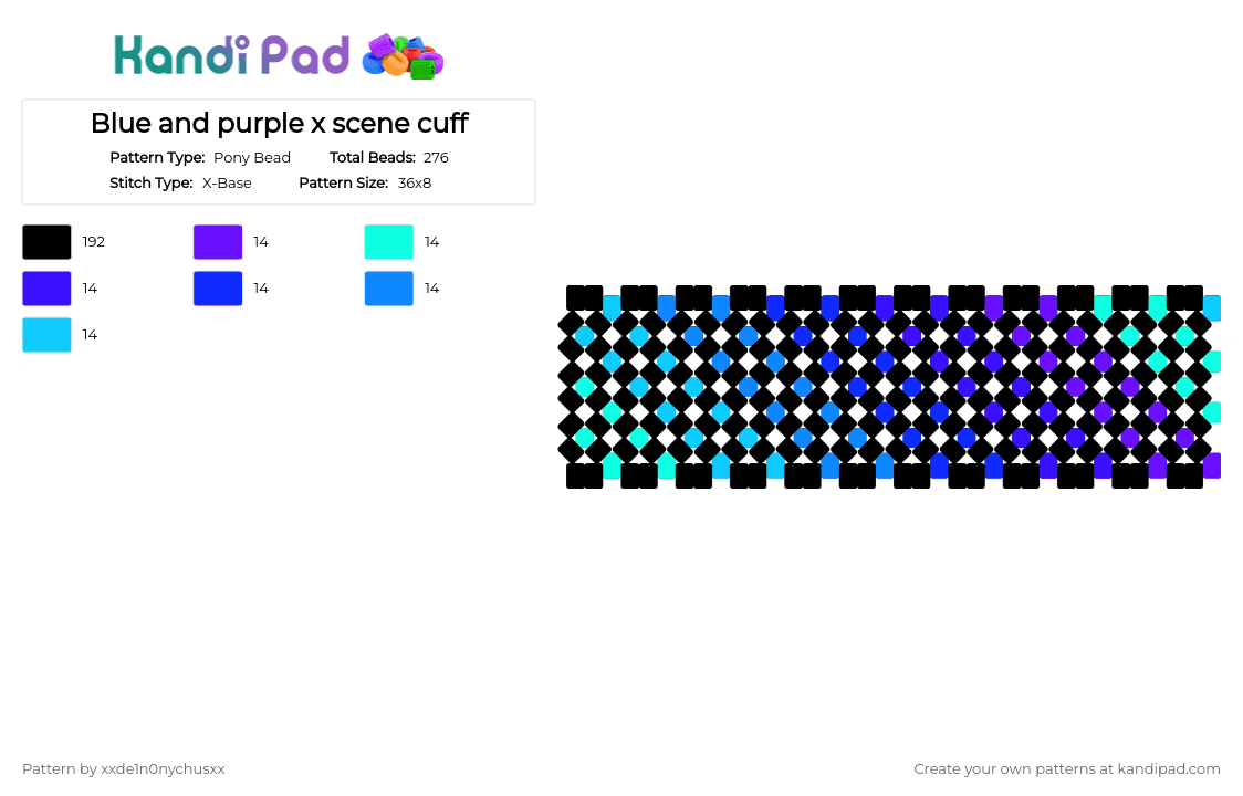 Blue ombre x scene cuff - Pony Bead Pattern by jougennotsuki on Kandi Pad - black,purple,rainbow,blue,scene,emo,alt,ombre
