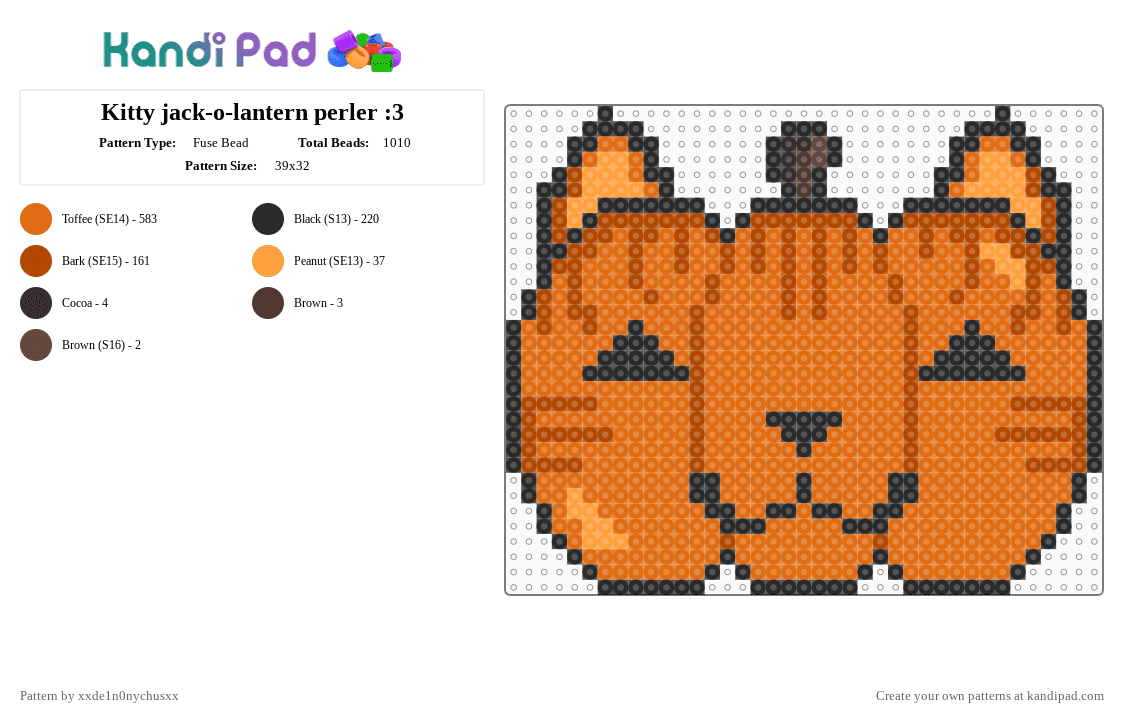 Kitty jack-o-lantern perler :3 - Fuse Bead Pattern by jougennotsuki on Kandi Pad - orange,cat,spooky,halloween,pumpkin,jackolantern,kitty,cute,kawaii