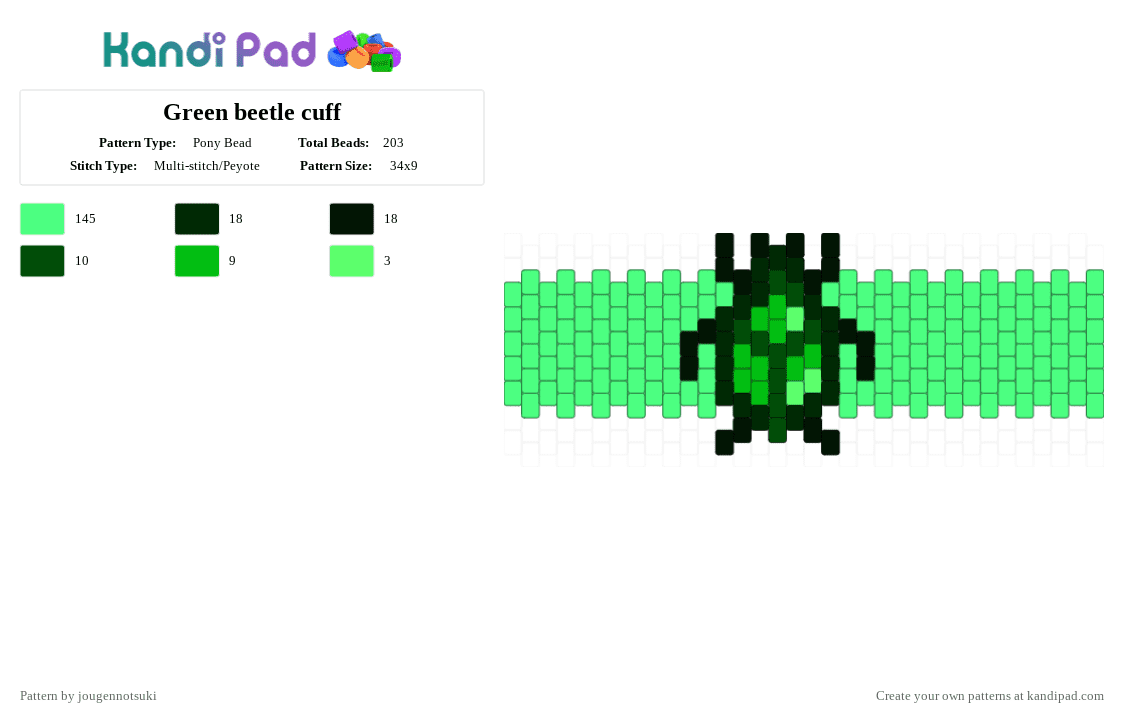 Green beetle cuff - Pony Bead Pattern by jougennotsuki on Kandi Pad - teal,cotdinsects,insect,beetle,green,animal,nature