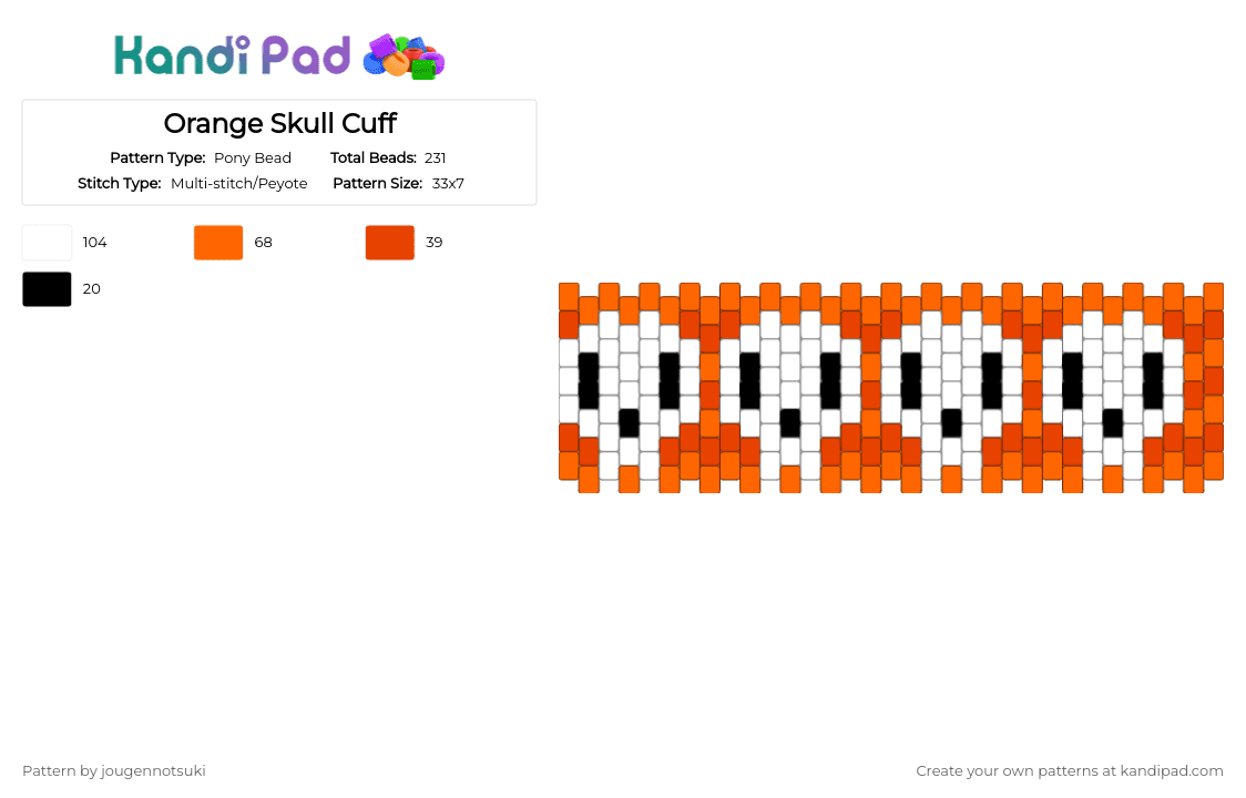 Orange Skull Cuff - Pony Bead Pattern by jougennotsuki on Kandi Pad - alt, alternative, goth, halloween, orange, red, scene, skull, spooky
