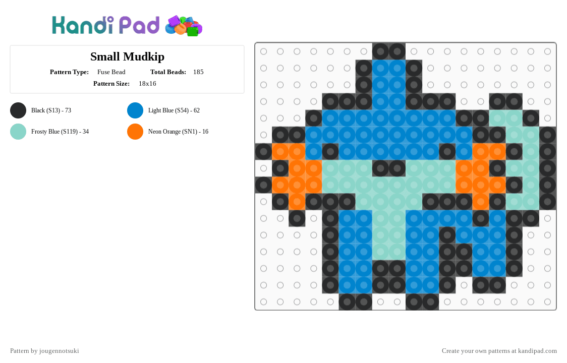 Small Mudkip - Fuse Bead Pattern by jougennotsuki on Kandi Pad - blue, cute, mudkip, pokemon, video game