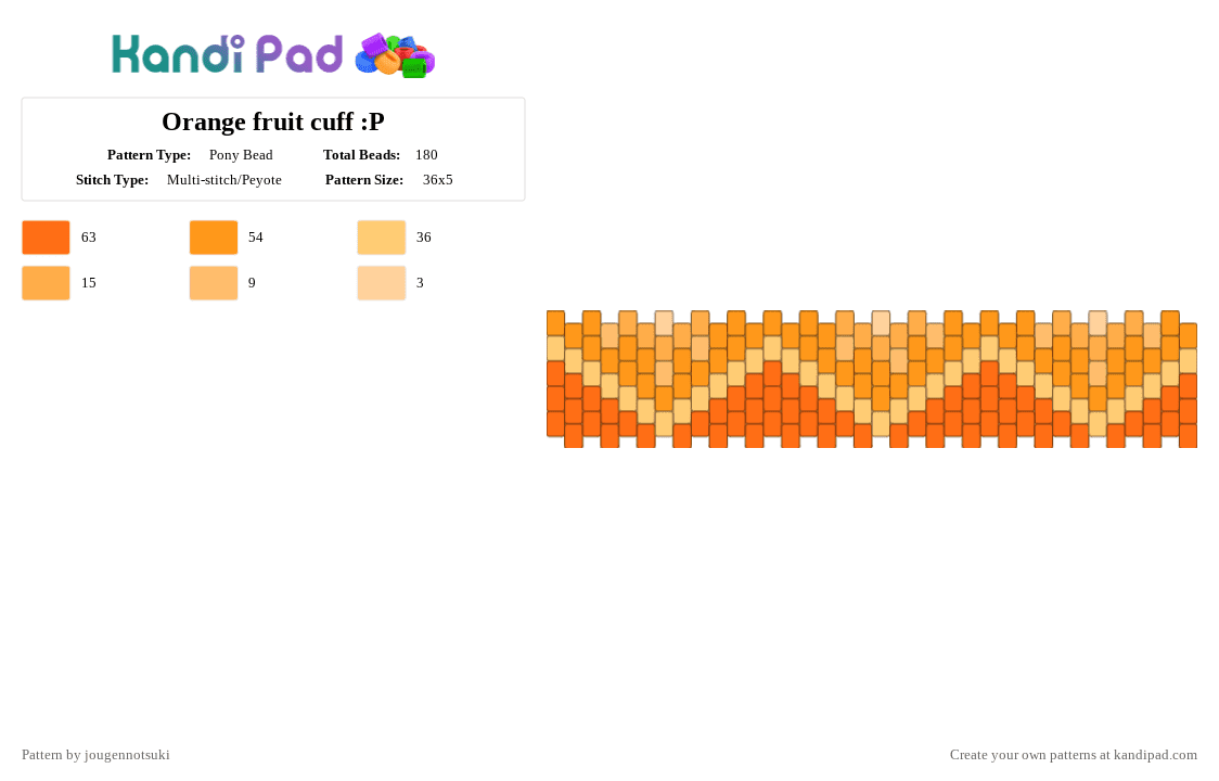 Orange fruit cuff :P - Pony Bead Pattern by jougennotsuki on Kandi Pad - orange,fruit,food,summer