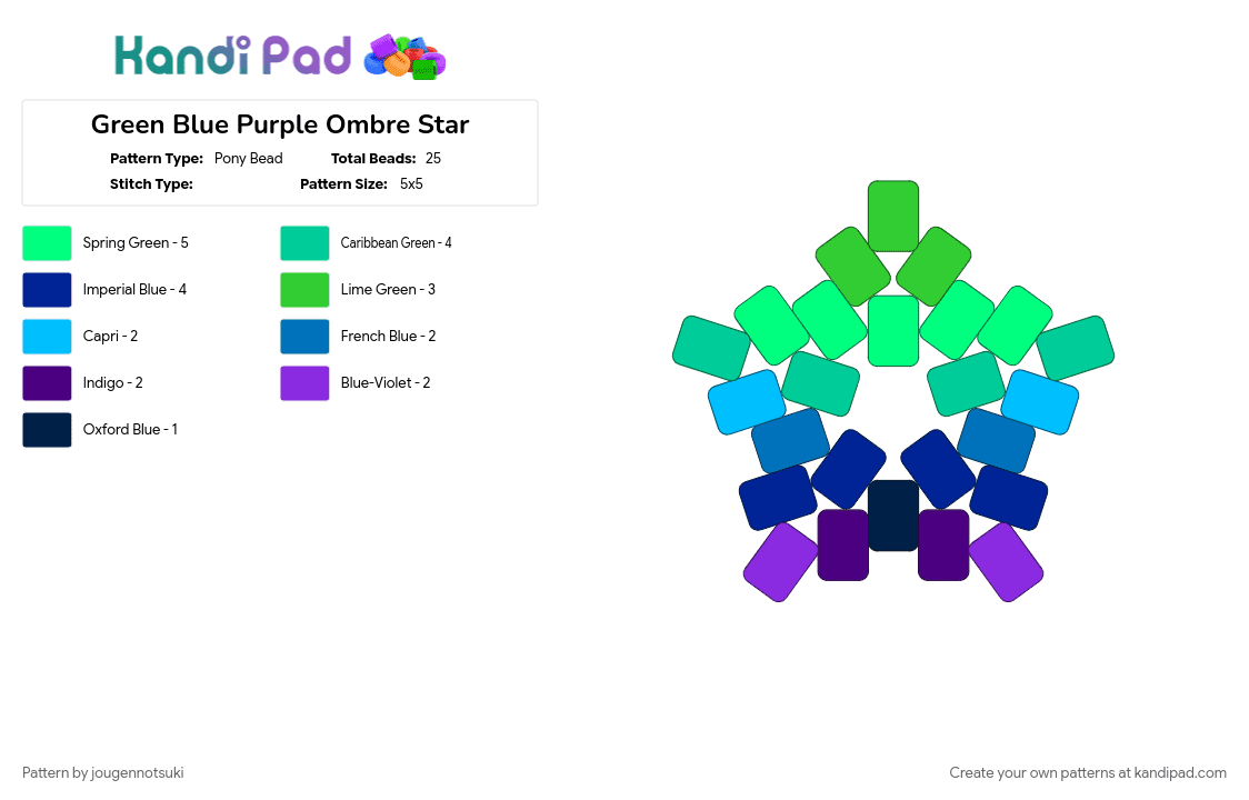 Green Blue Purple Ombre Star - Pony Bead Pattern by jougennotsuki on Kandi Pad - purple, star, teal