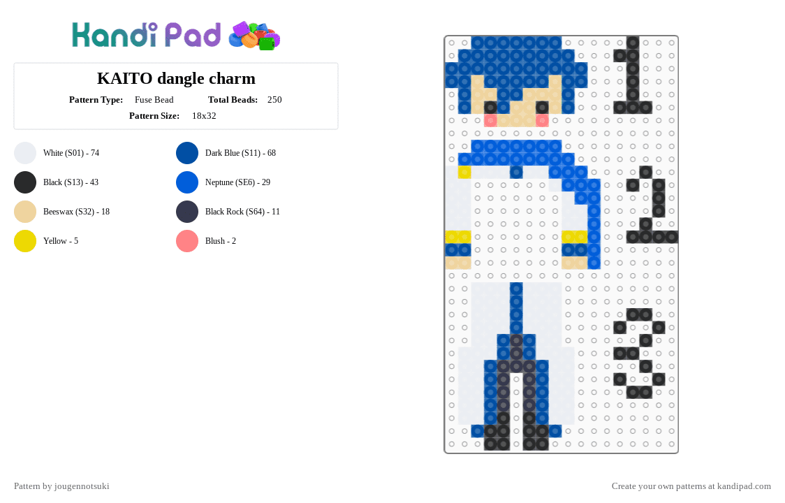 KAITO dangle charm - Fuse Bead Pattern by jougennotsuki on Kandi Pad - blue,vocaloid,kaito,vocalsynth,charm,pjsk,projectsekai