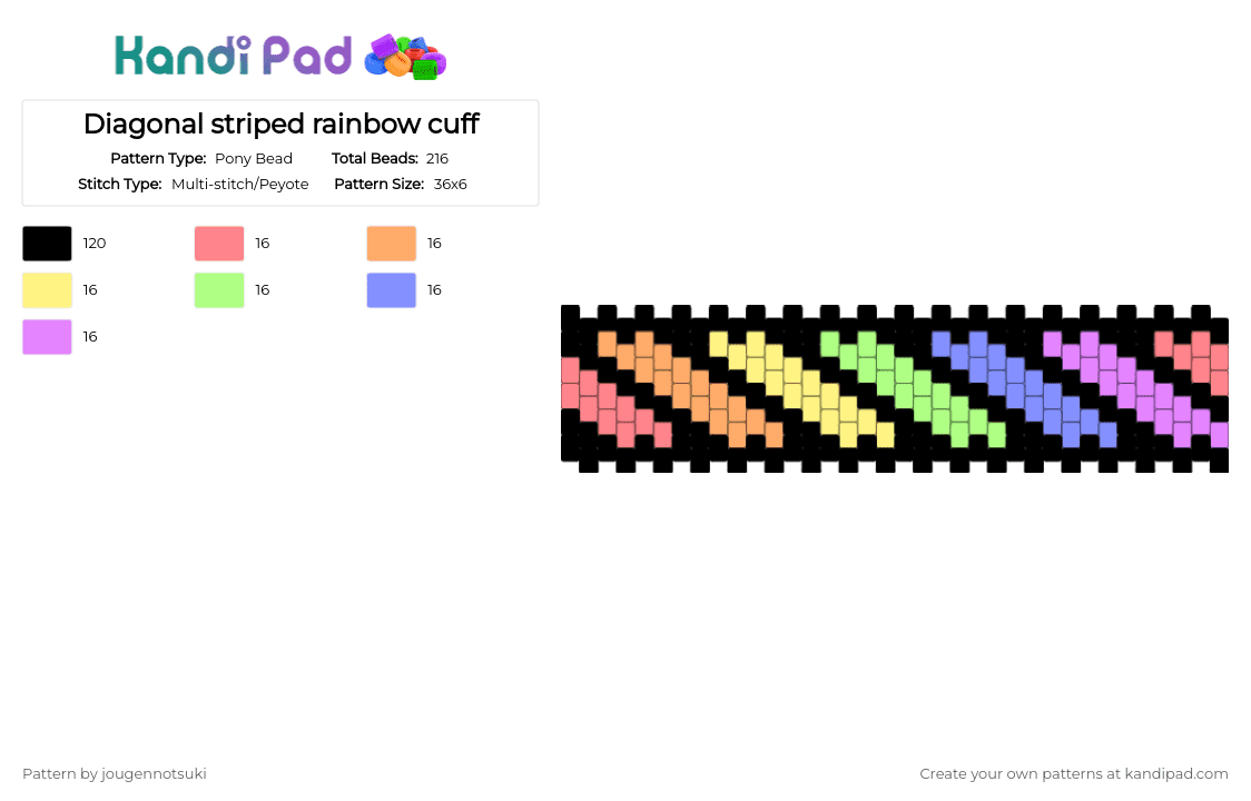 Diagonal striped pastel rainbow cuff - Pony Bead Pattern by jougennotsuki on Kandi Pad - 