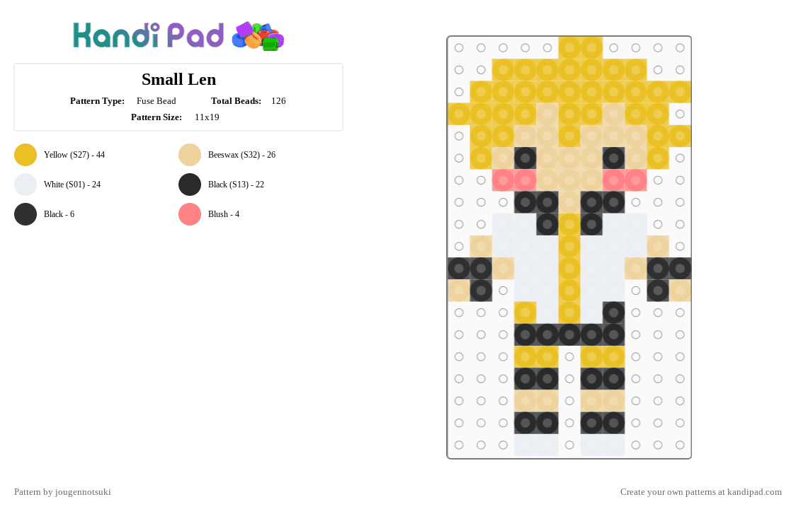 Small Len - Fuse Bead Pattern by jougennotsuki on Kandi Pad - beige,yellow,kagamine len,len,vocaloid,vocalsynth,pjsk,project sekai