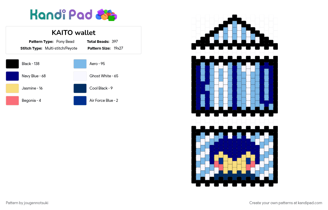 KAITO wallet - Pony Bead Pattern by jougennotsuki on Kandi Pad - bag, kaito, light blue, purple, vocal synth, vocaloid, vocaloid kaito, wallet