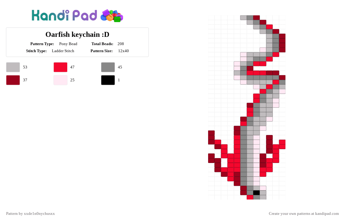 Oarfish keychain :D - Pony Bead Pattern by jougennotsuki on Kandi Pad - red,fish,keychain,animal,oarfish,nature,ocean