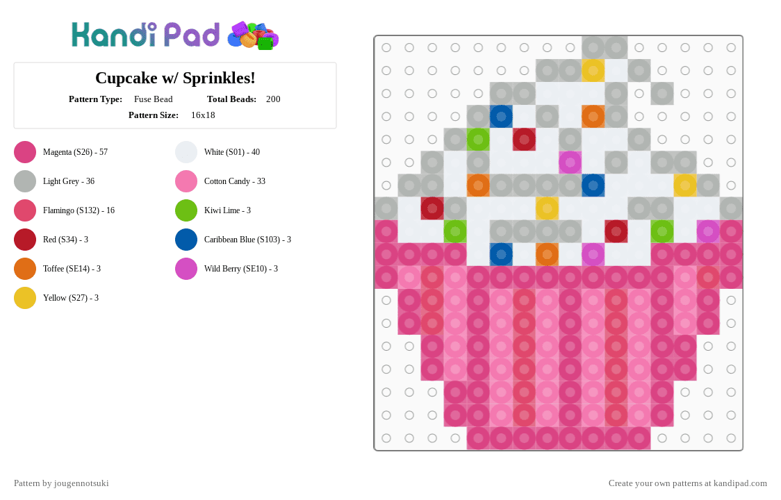 Cupcake w/ Sprinkles! - Fuse Bead Pattern by jougennotsuki on Kandi Pad - pink,beige,cotdcupcakes,cupcake,cute,kawaii,food,dessert