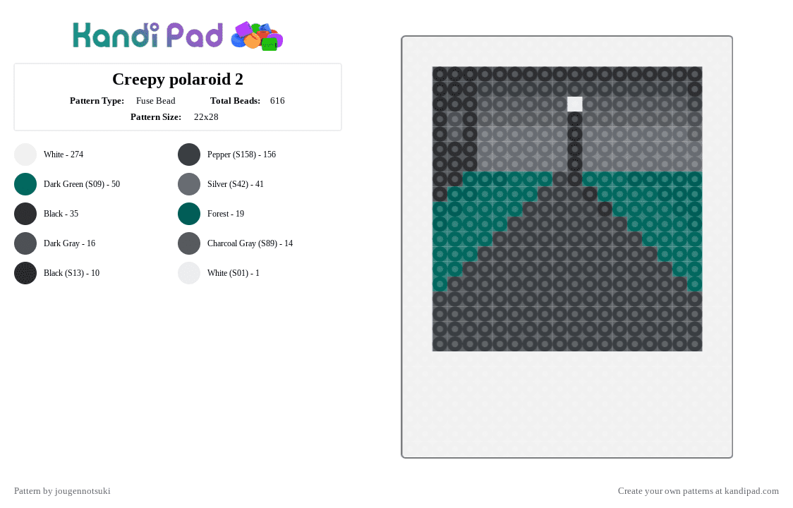 Creepy polaroid 2 - Fuse Bead Pattern by jougennotsuki on Kandi Pad - white,teal,gray,cotdpolaroid,creepy,spooky,horror,polaroid,photo,halloween,slenderman