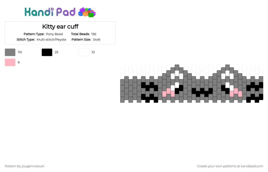 Kitty ear cuff - Pony Bead Pattern by jougennotsuki on Kandi Pad - gray,kitty,cat,cute,kawaii,animal