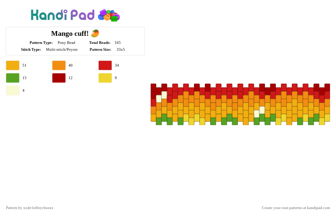 Mango cuff! 🥭 - Pony Bead Pattern by jougennotsuki on Kandi Pad - red,orange,fruit,mango,cute,nature,food,plant