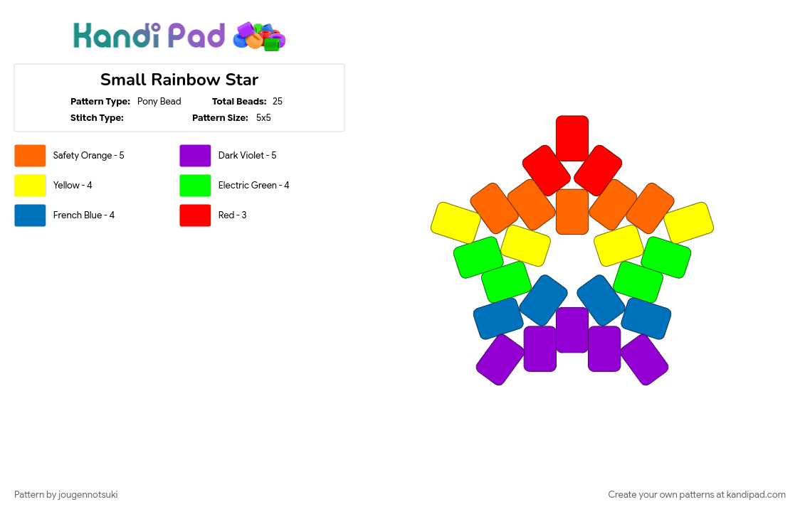 Small Rainbow Star - Pony Bead Pattern by jougennotsuki on Kandi Pad - blue, colorful, star, yellow