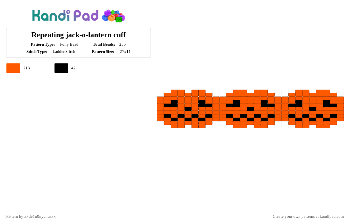 Repeating jack-o-lantern cuff - Pony Bead Pattern by jougennotsuki on Kandi Pad - orange,halloween,pumpkin,jackolantern,cute,spooky