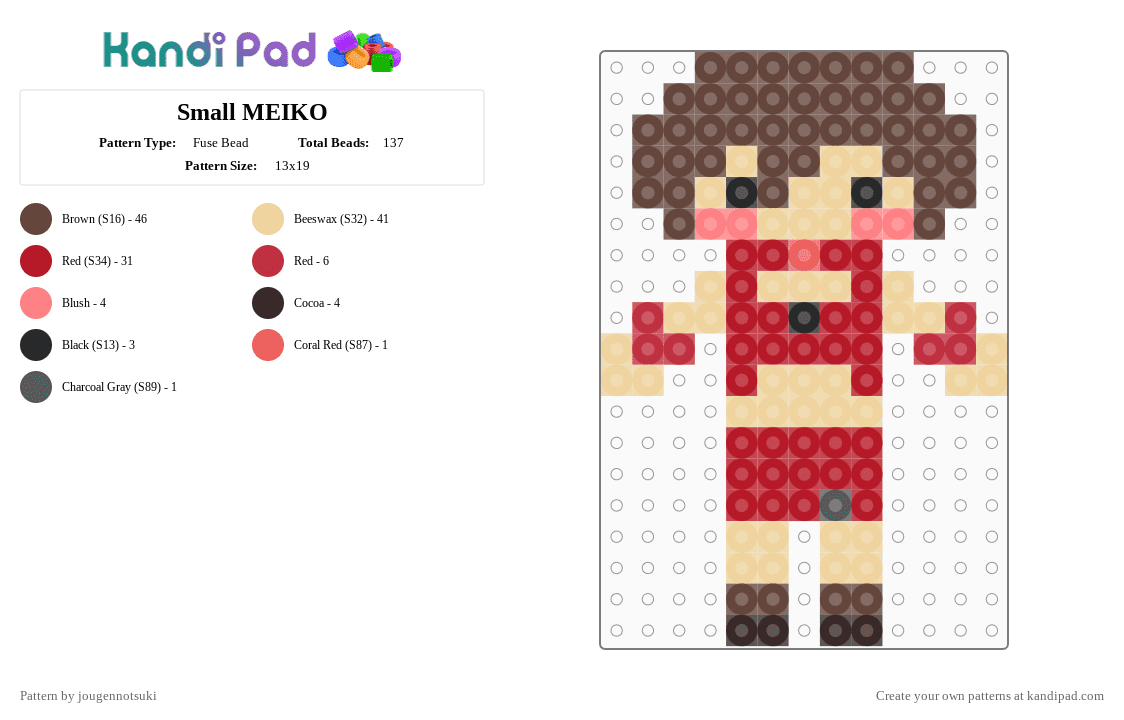 Small MEIKO - Fuse Bead Pattern by jougennotsuki on Kandi Pad - beige, brown, meiko, pjsk, project sekai, red, vocal synth, vocaloid