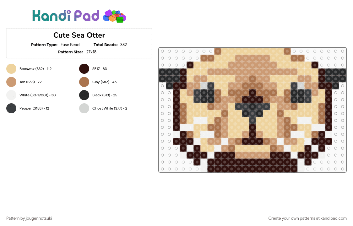 Cute Sea Otter - Fuse Bead Pattern by jougennotsuki on Kandi Pad - animal, beige, cute, otter, sea otter