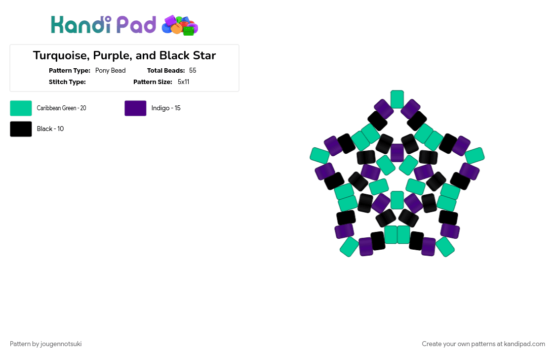 Turquoise, Purple, and Black Star - Pony Bead Pattern by jougennotsuki on Kandi Pad - purple, star, teal