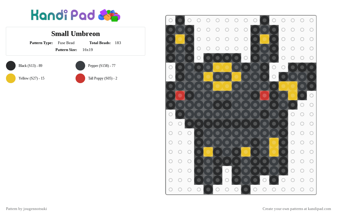 Small Umbreon - Fuse Bead Pattern by jougennotsuki on Kandi Pad - black, cute, eeveelution, pokemon, umbreon, video game, yellow