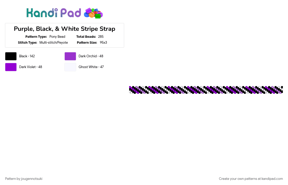 Purple, Black, & White Stripe Strap - Pony Bead Pattern by jougennotsuki on Kandi Pad - purple, stripes, white