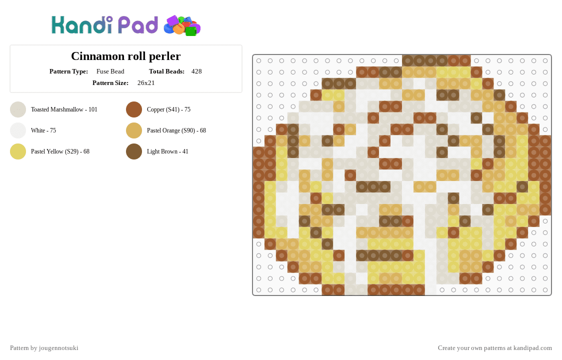 Cinnamon roll perler - Fuse Bead Pattern by jougennotsuki on Kandi Pad - tan,beige,cinnamonroll,food,dessert,breakfast,pastry,cute,bread
