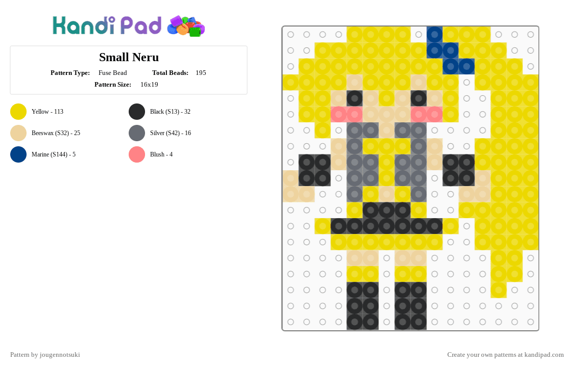 Small Neru - Fuse Bead Pattern by jougennotsuki on Kandi Pad - yellow,neru,akita neru,vocaloid,vocal synth