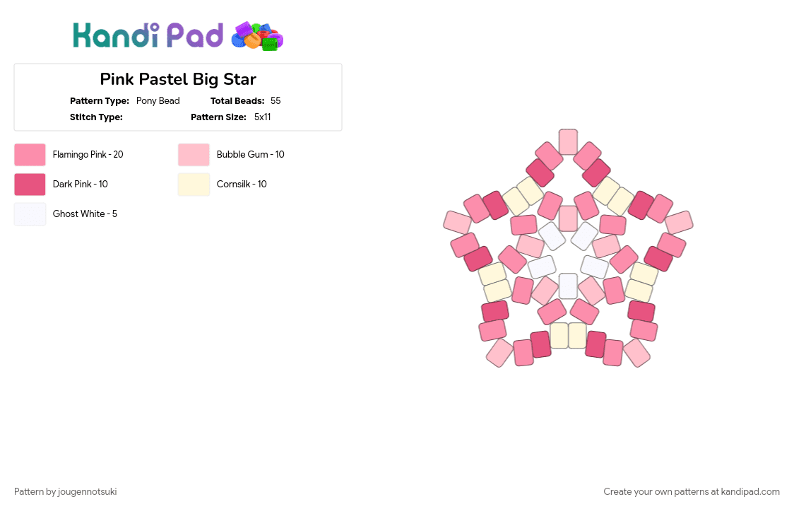 Pink Pastel Big Star - Pony Bead Pattern by jougennotsuki on Kandi Pad - kawaii, pastel, pink, star, white