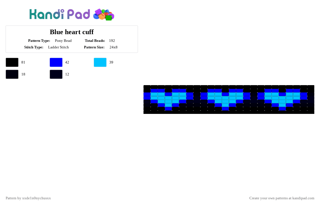 Blue heart cuff - Pony Bead Pattern by jougennotsuki on Kandi Pad - alt, black, blue, heart, light blue, neon, purple, scene