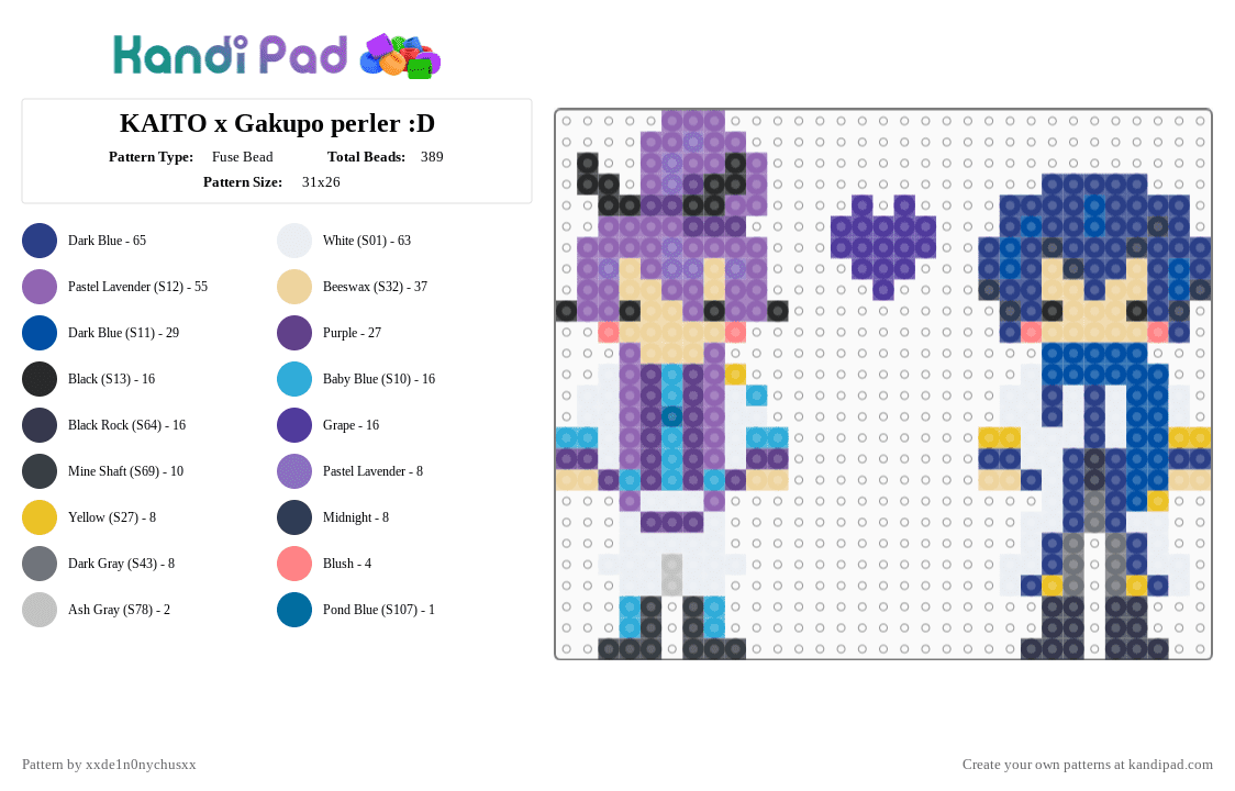 KAITO x Gakupo perler :D - Fuse Bead Pattern by jougennotsuki on Kandi Pad - beige,pink,blue,purple,vocaloid,kaito,gakupo,lgbtq
